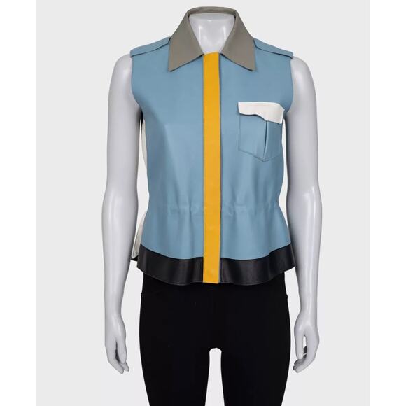Fendi Blue Leather Multicolor Vest, Size IT40/S - Picture 1 of 4